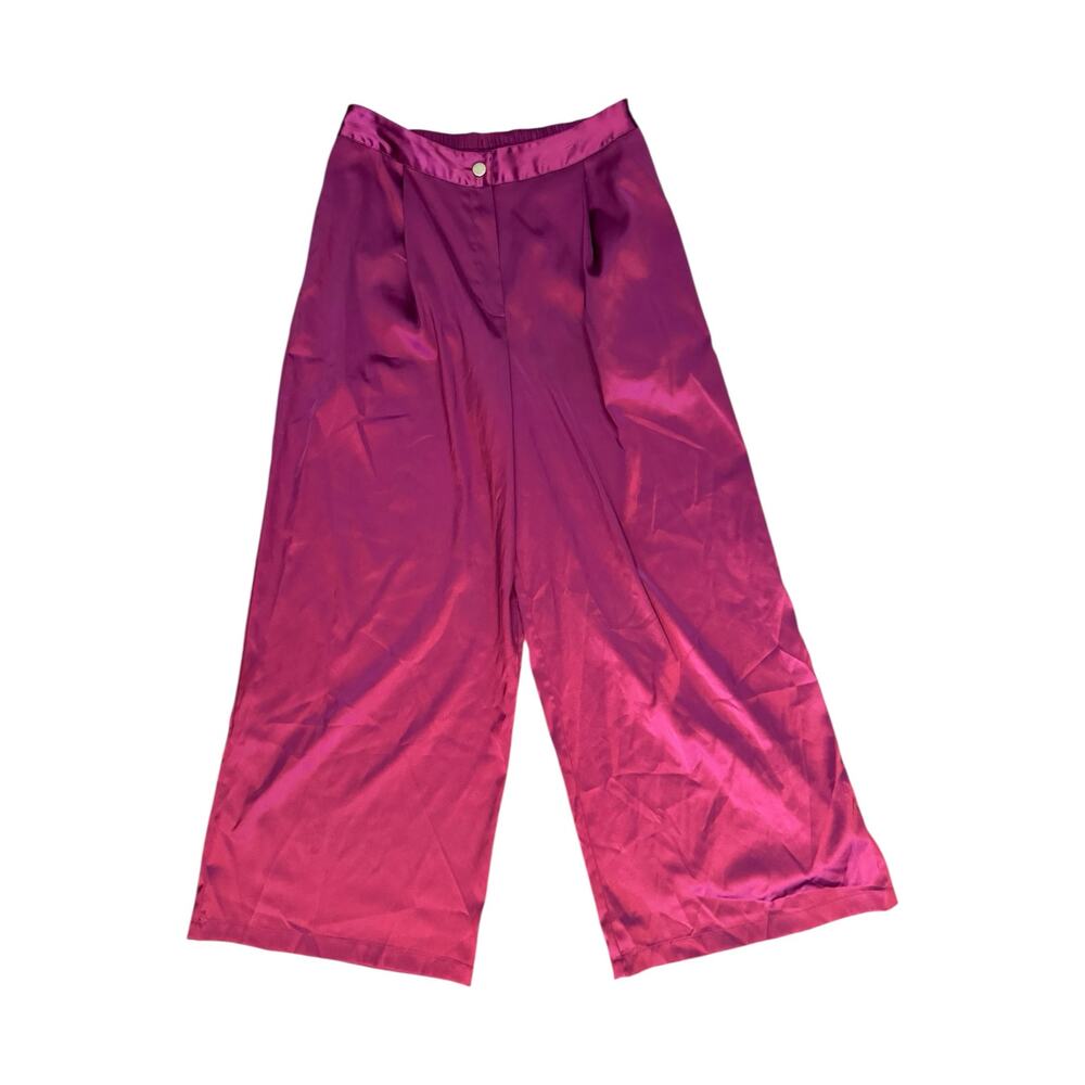 Tenickab The Drop Wide Leg Satin Pants Magenta Pink Medium High Waist Palazzo - Picture 2 of 9